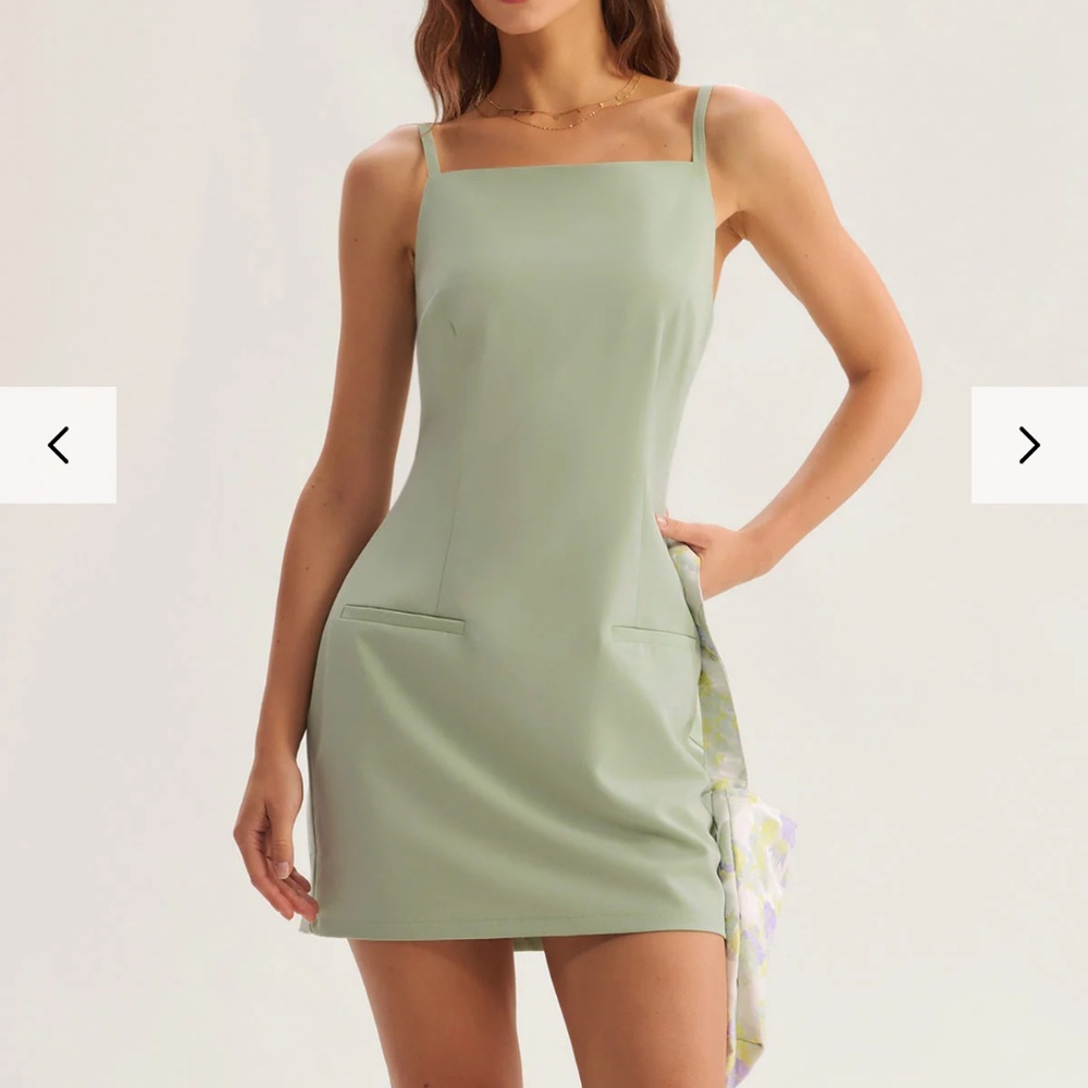 Green Square Neck Slip Mini Dress